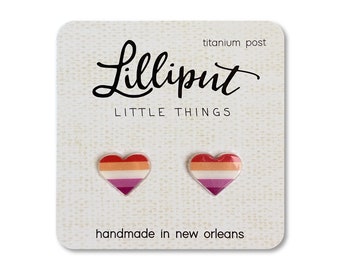 Lesbian Pride Heart Earrings: Titanium Posts, LGBTQ Jewelry