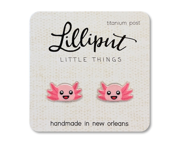 Kawaii Axolotl Earrings, Titanium Posts, Novelty Kids Jewelry