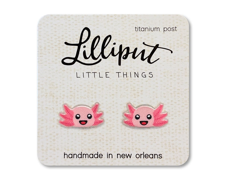 Kawaii Axolotl Earrings, Titanium Posts, Novelty Kids Jewelry image 1