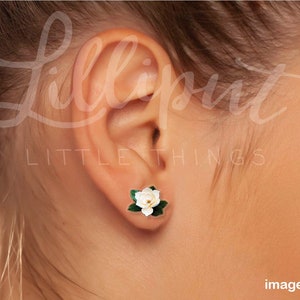 Magnolia Blossom Earrings // White Magnolia Earrings // Magnolia Studs ...