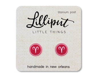 Aries Stud Earrings: Titanium Post, Zodiac Jewelry