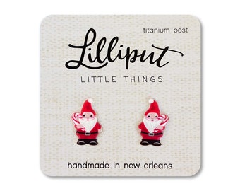 Santa Gnome Earrings: Christmas Studs, Titanium Posts