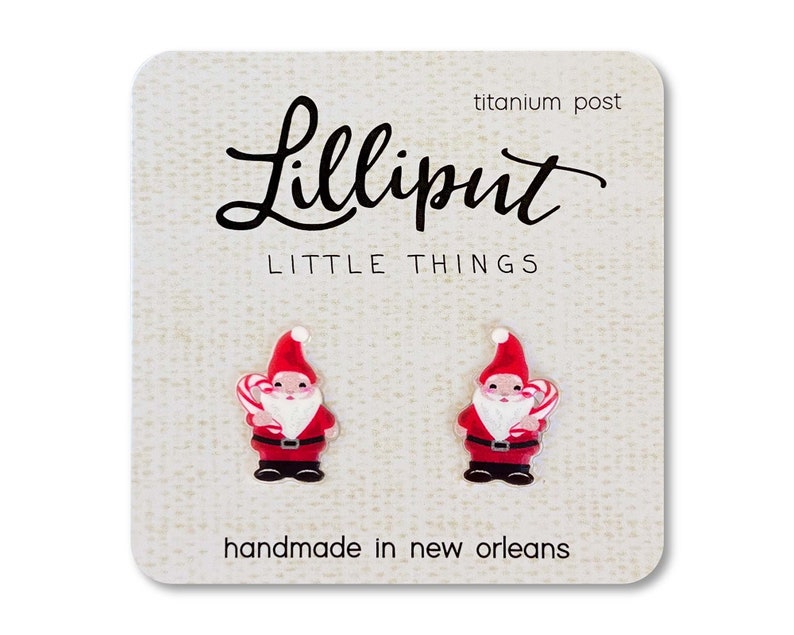Santa Gnome Earrings: Christmas Studs, Titanium Posts image 1