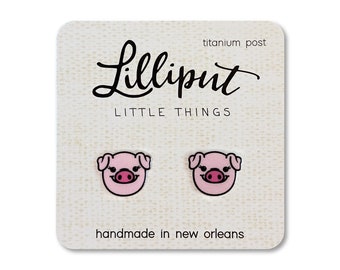Pink Pig Earrings // Cute Pink Piggy Studs // Pink Pig Studs