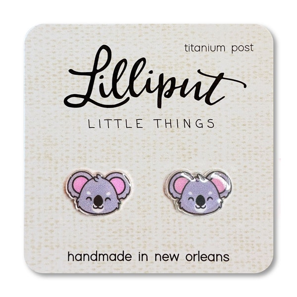 Koala Stud Earrings, Titanium Posts, Hypoallergenic Jewelry