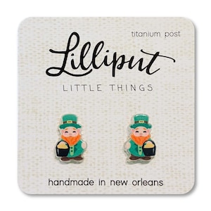 Leprechaun Earrings, St Patricks Day, Titanium Post