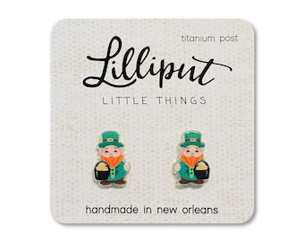 Leprechaun Earrings, St Patricks Day, Titanium Post
