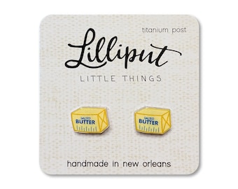 Quirky Butter Stud Earrings: Titanium Posts, Hypoallergenic
