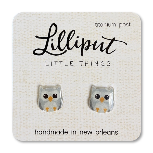 Cute Owl Earrings // Gray Owl Earrings // Cute Owl Studs // Owl Jewelry