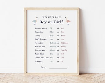 Old Wives Tales, Boy or Girl, What could baby be? 8x10in, 16x20in, PDF Instant, Gender Test, Gender Reveal Party 005