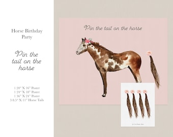 Pin the tail on the Horse, Birthday Game, Little Girl Birthday Party, Horse Party, Cowgirl Party, PDF Instant Download Printable 003