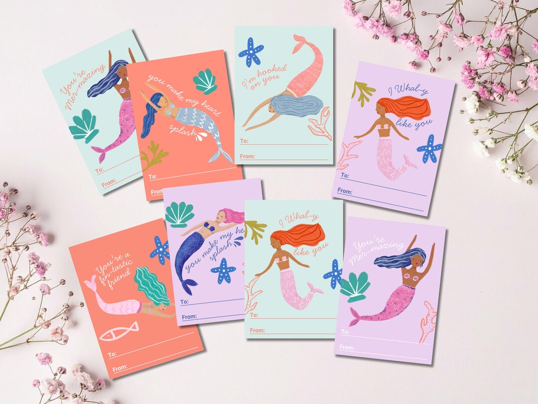 Mermaid Under the Sea Valentines Printable Gift Tags, Print at Home ...