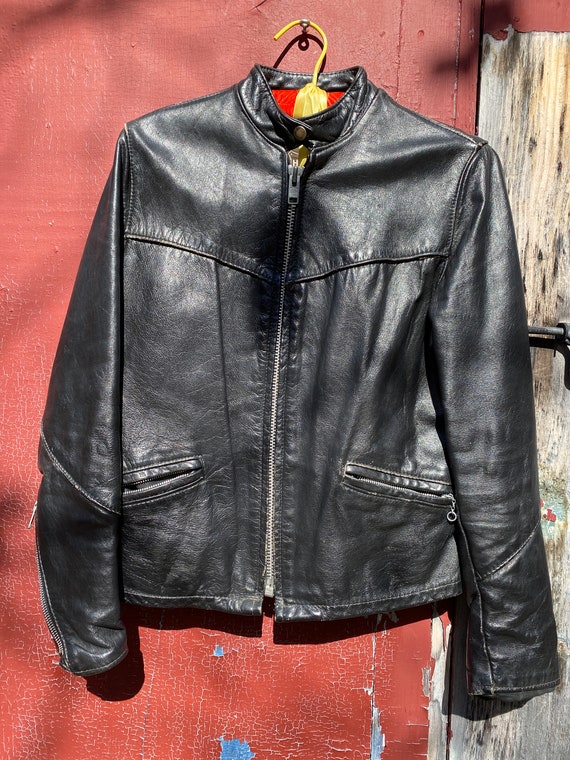 Vintage 60's Cafe Racer Moto Leather Jacket Women… - image 1