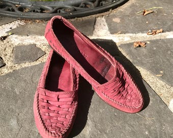Cole Haan Woven Red Leather Moccasin Loafers