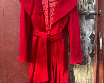 1960's/70's Vintage Cotton Cherry Red Velvet Trenchcoat
