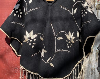 1960's/70's Vintage Mexican Wool Embroidered Cape