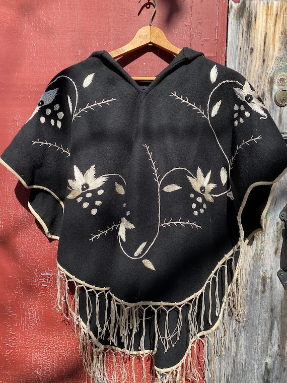 1960's/70's Vintage Mexican Wool Embroidered Cape