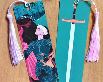 Beautiful Lady and Knight Sword Bookmark with Tassel