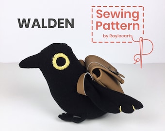 DIGITAL SEWING PATTERN Stuffed Animal Walden the Crow with Backpack, Plush Toy Pattern, pdf Digital Download