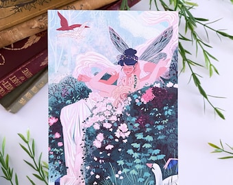 Mini Print - Two Fairies Embracing  | Original Art, Drawing, Wall Art