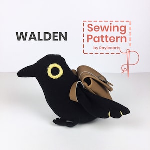 DIGITAL SEWING PATTERN Stuffed Animal Walden the Crow with Backpack, Plush Toy Pattern, pdf Digital Download