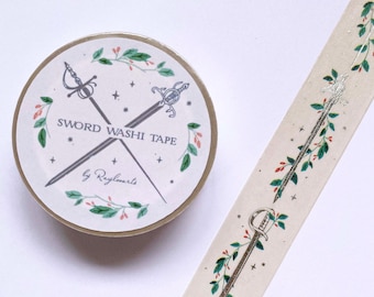 Sword Washi Tape - Silver Foil and Floral Design | Planner Accessories, Scrapbook, Sketchbook, Stationary