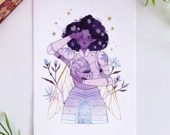 4x6 Print - The Aster Knight  | Original Art, Drawing, Wall Art