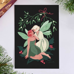 Mini Print - Mistletoe Fairies | Original Art, Drawing, Wall Art, Christmas, Holiday