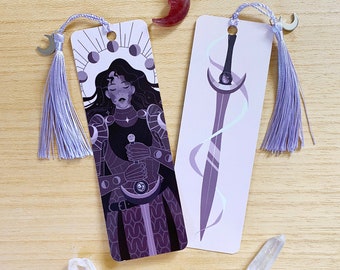 Moon Knight Sword Bookmark with Tassel and Silver Moon Charm