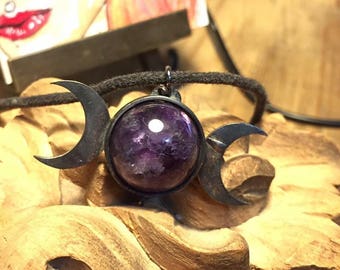Raw Amethyst Necklace - Handmade Amethyst Necklace - Amethyst Necklace - Pendant Of Luna - Gemstone Necklace - Amethsyt Pendant