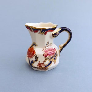 Masons Ironstone Blue Mandalay MINIATURE Hydra jug, small scale 6cm height, inspired by the Orient, hand decorated with gilt.