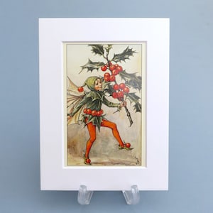 Illustration vintage de la fée du houx imprimée 15 x 20 cm. Cadeau idéal pour une chambre de bébé ou d'enfant.