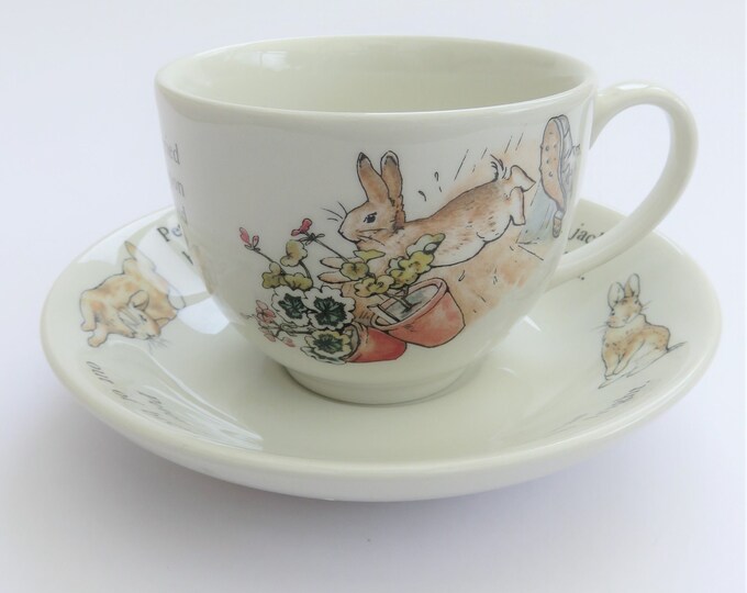Vintage Peter Rabbit Teacup and Saucer, Wedgwood Fine Bone China