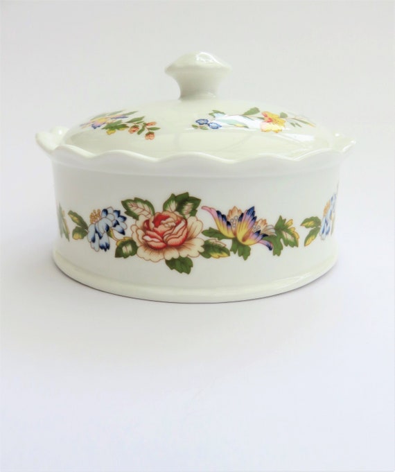 Aynsley Cottage Garden Lidded Trinket Dish Scalloped Edge Etsy