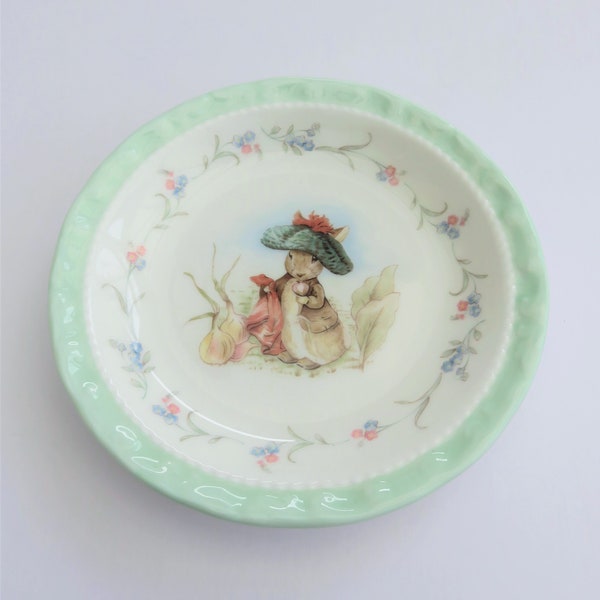 Benjamin Bunny trinket dish, pin dish, coaster by Royal Albert. Pretty vintage Beatrix Potter gift featuring Peter Rabbit's cousin Benjamin.