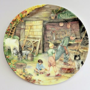 Royal Doulton The Wheelwright-Teller , ein Sammlerteller von Old Country Crafts, signiert von der Künstlerin Susan Neale, ausgestellt 1991.