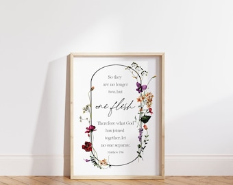 Matthew 19:6 NIV, Bible Verse Wall Art for Love and Marriage, Christian Wedding and Anniversary Gift, Love Bible Verse Printable Art