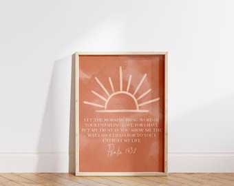 Psaume 143:8 NIV, Impression numérique des Écritures chrétiennes boho modernes, Impression numérique abstraite pour la décoration de la pièce, Œuvres d’art chrétiennes pour la chambre à coucher