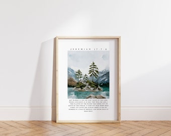 Jérémie 17:7-8 NIV, impression numérique des Écritures, décoration de la maison chrétienne, aquarelle Bible Verse Wall Art for Motivation and Inspiration