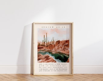 Ésaïe 43:19 NIV, Aquarelle Bible Verse Wall Art, Christian Western Decor et Western Art, Scripture Print for Gift or Aesthetic Room Decor
