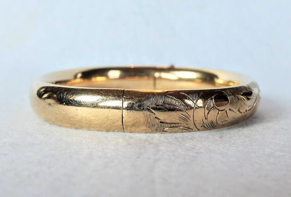 Yellow gold bangle bracelet, vintage, 14K G.F. - image 5