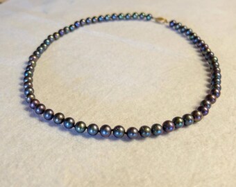 Peacock Cultured Pearl Necklace, 14K Gold Clasp
