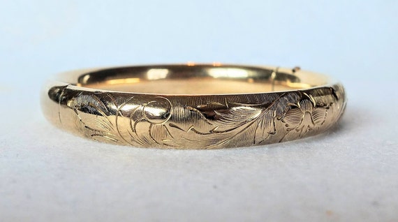 Yellow gold bangle bracelet, vintage, 14K G.F. - image 4