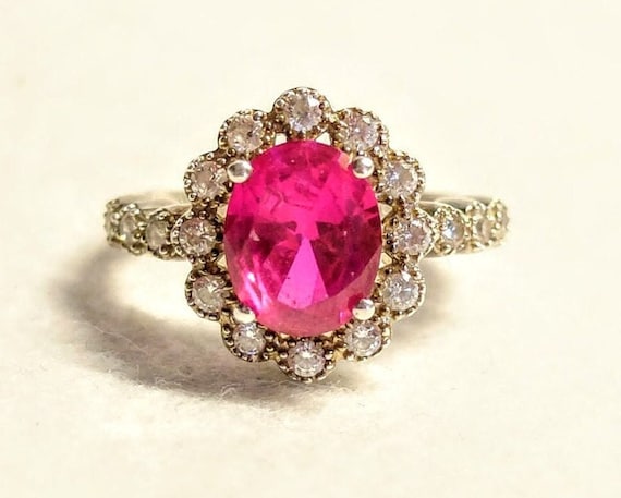 Ruby ring, sterling silver ring, halo ring - image 1