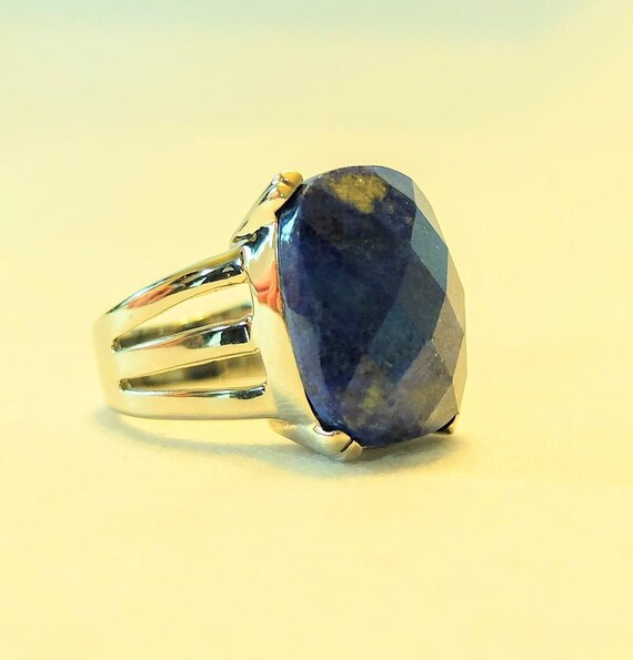 Lapis ring, faceted blue gemstone ring - image 4