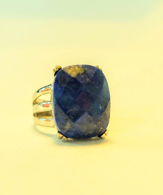 Lapis ring, faceted blue gemstone ring - image 3