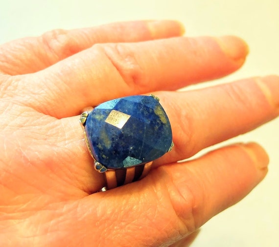 Lapis ring, faceted blue gemstone ring - image 2