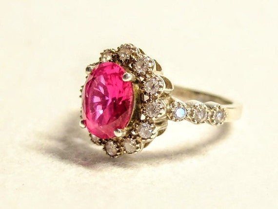 Ruby ring, sterling silver ring, halo ring - image 2
