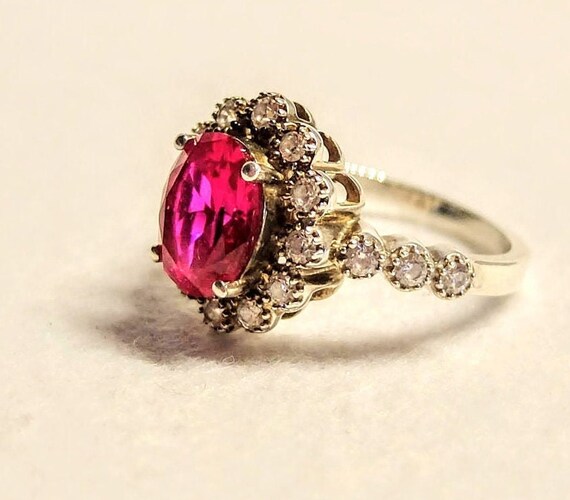 Ruby ring, sterling silver ring, halo ring - image 6