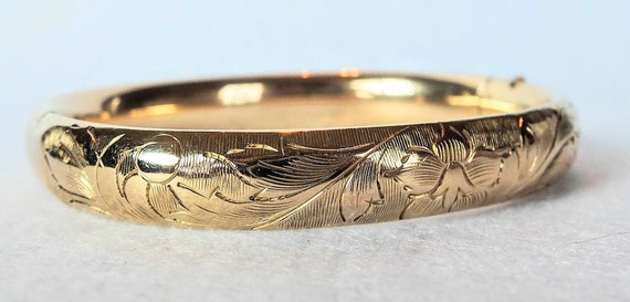 Yellow gold bangle bracelet, vintage, 14K G.F. - image 7